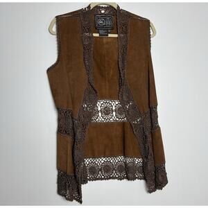 chi by falchi jacket Brown Genuine Leather Vest Crochet Details Size S